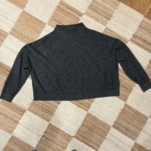 Pilcro at Anthropologie cropped gray cashmere, mock-neck sweater.